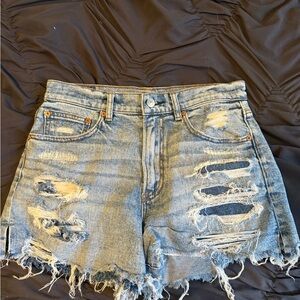 American Eagle Outfitters Light Blue Distressed Jean Shorts